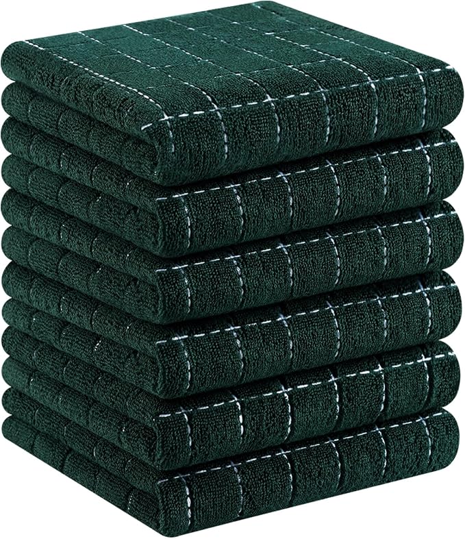 Homaxy 100% Cotton Terry Kitchen Towels, 6 Pack, Blackish Green | Ultra Soft and Absorbent Dish Towels for Kitchen, Suitable for Drying and Washing Dishes