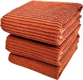 Burnt Orange Rust Kitchen Hand Dish Towels, Set of 3, 100% Cotton, 18x28 | Terry Loop Ribbed Textured, Soft & Absorbent Cleaning Cloth, Quick Dry, Multipurpose for Everyday Use