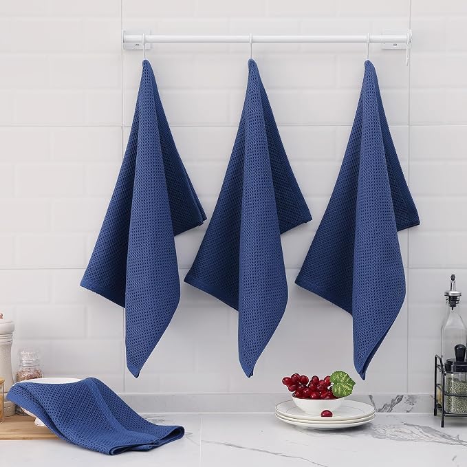 Homaxy 100% Cotton Oversized Waffle Weave Kitchen Towels, 7-Pack, Navy Blue | 20 x 28 Inches, Ultra Soft Absorbent Dish Towels, Quick Drying Large Cleaning Towels