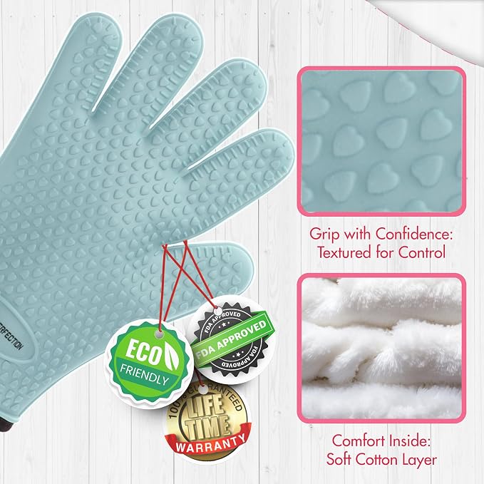 KITCHEN PERFECTION XL Silicone Smoker BBQ Gloves Heat Resistant Oven Mitts | Made For Women, Waterproof, 5-Finger Design For A Better Grip, For Meat Smoking, Grilling, Cooking, Frying Turkey, Grill Gift