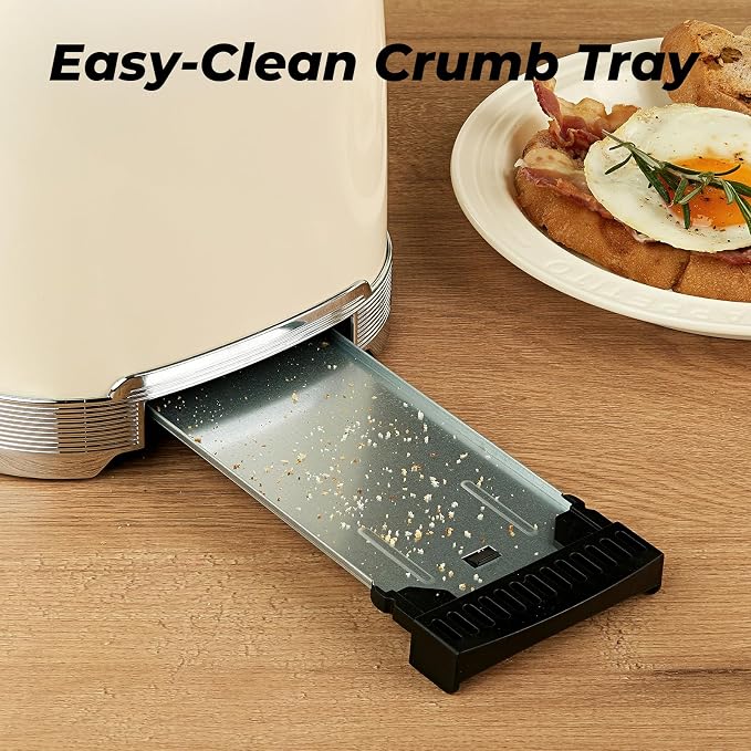 Toaster 2 Slice Retro Stainless Steel, Cream White | 1.5” Extra Wide Slots with Bagel, Defrost, Reheat, Cancel Functions, 6 Bread Shade Settings, Removable Crumb Tray