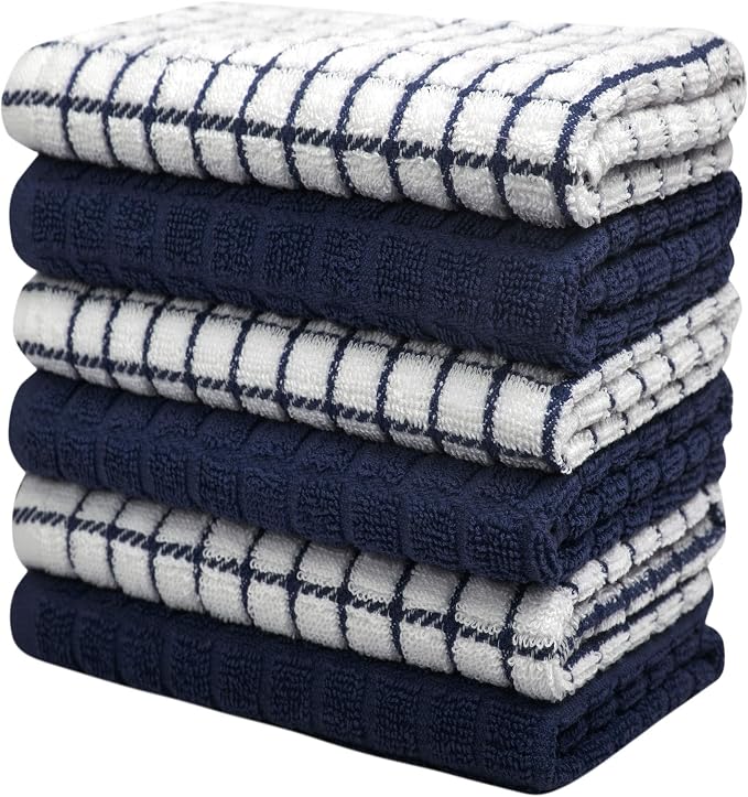 Bumble Kitchen Towels (6-Pack), 16"x28", 100% Cotton Dish Towels - Navy | 380 GSM | Soft kitchen hand towels , Highly Absorbent & Durable Dish Towels for kitchen with Hanging Loop