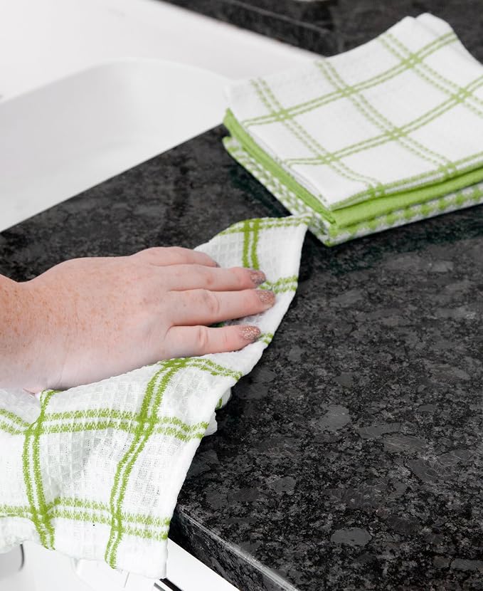 T-Fal Premium Waffle Dish Cloths: Highly Absorbent, Super Soft Long Lasting - 100% Cotton, 12"x13" Towel for Cleaning & Drying, (8-Pack), Green