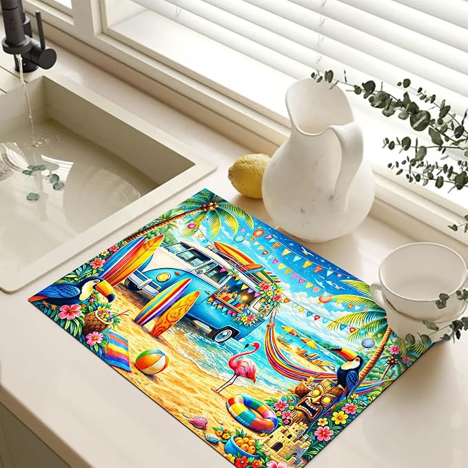 HOMETITUTE Summer Stove Top Cover 28x20 Surfboards Flamingo Heat Resistant
