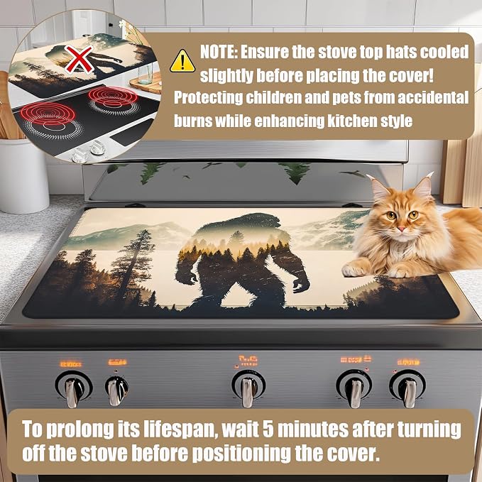 Bigfoot Mountain Forest Stove Top Covers for Electric Stove, Electric Gas Stove Pad Heat Resistant Range Cooktop Protector for Home Decor Kitchen 28"x20"