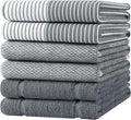 Homaxy 6 Pack Cotton Terry Premium Kitchen Towels, 18 x 28 in, Grey | Large 380 GSM Dish Towels, Highly Absorben Flat & Terry Kitchen Hand Towels, Soft Utility Tea Towel Set with Hanging Loop