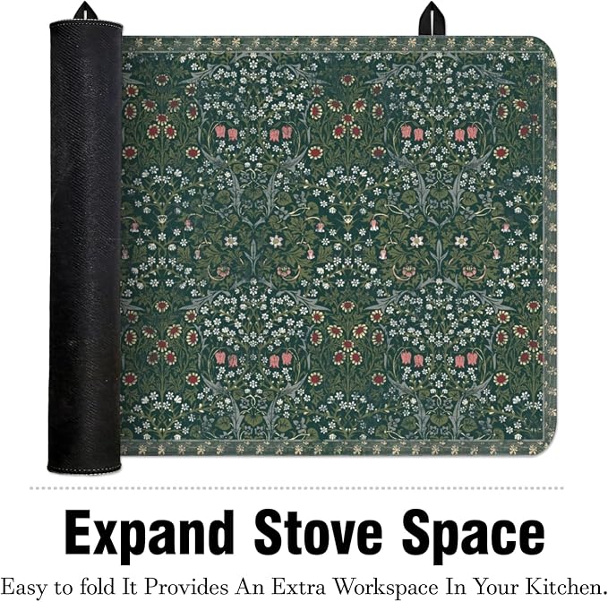 Boho Glass Stove Top Cover for Electric Stoves,Vintage Floral Farmhouse Stove Top Cover for Kitchen Decor,Heat Resistant Cooktop Protector Mat,Non-Slip Washable Dish Drying Mat 28"x20"