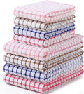 Homaxy Kitchen Towels and Dishcloths Set, Set of 8, Blue/Pink/Red/Brown | Cotton Terry Kitchen Dish Towels, Super Soft and Absorbent Dish Cloths, 16 x 25 and 12 x 12 Inches