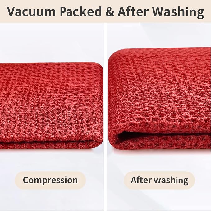 Homaxy 8 Pack 100% Cotton Kitchen Towels and Dishcloths Set, Red | 12 x 12 Inches and 13 x 28 Inches Kitchen Towels Set, Ultra Soft Absorbent Dish Cloths for Washing Dishes