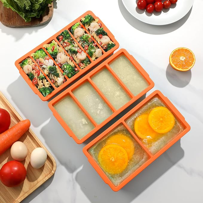 3-Pack Silicone Freezer Trays with Lid, Soup Freezer Container Molds | 2 Large 2-Cup, 4 Medium 1-Cup, 6 Small 1/2-Cup, BPA Free, Ice Cube Tray for Soup, Stews, Sauces, Meal Prep, Broth, Leftovers