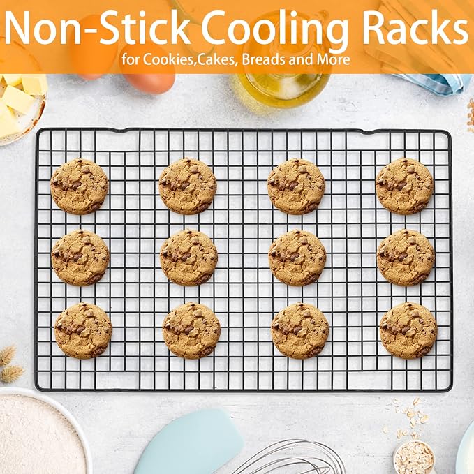 Tebery 2 Pack Black Heavy Duty Wire Cooking Rack Baking Racks, 16" x 10" Nonstick Baking & Cooling Grid for Roasting, Cooking, Grilling, Drying