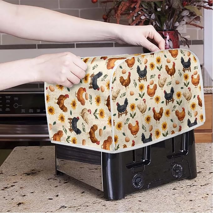 Chicken Sunflower Print Toaster Cover 2 Slice Bread Toaster Oven Dustproof Cover, Waterproof Kitchen Small Appliance Cover Home Kitchen Accessories Decor