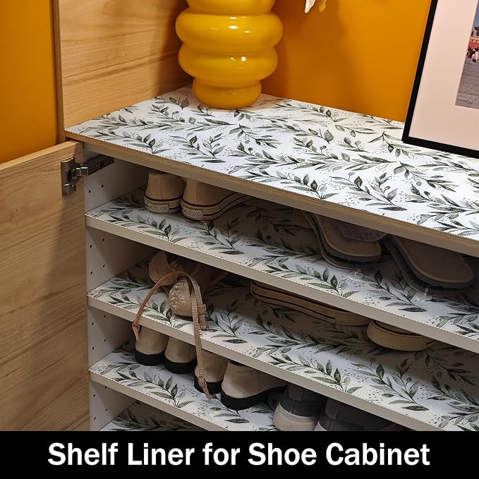 Shelf Liners Non Adhesive and Strong Non-Slip 16IN x 10FT | Shelf and Drawer Liners for Kitchen Cabinet Wire Fridge, Waterproof Shelf Drawer Liner,Easy to Clean,Green Leaf