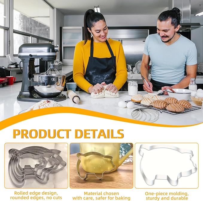 Concha Cutter ，Stainless Steel Mexican Bread Mold with 5pc pig cookie cutter，Mexican Kitchen Mold for Bread Cookie Cake Biscuit，Moldes Para Marcador De Conchas