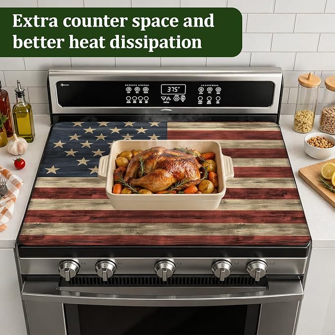 American Flag Grunge Electric Stove Top Cover Protector,Glass Flat Top Stove Mat,Heat-Resistant Oven Induction Cooktop Mat for Ceramic Countertop Mats Dish Drying Mat