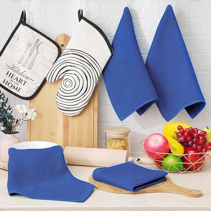 Homaxy 100% Cotton Waffle Weave Kitchen Dish Cloths 6-Pack, Blueberry | 12 x 12 Inches, Ultra Soft Absorbent Dish Towels, Quick Drying Dish Rags with Hanging Loop