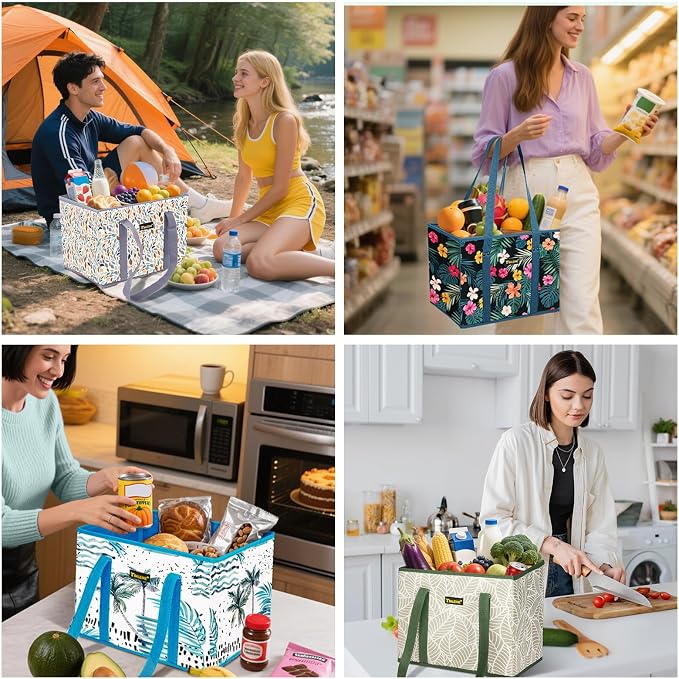 BALEINE 1PK Reusable Grocery Bags, Heavy Duty Shopping Tote Bag | 12'' Long Handles, Reinforced Bottom Keeps Upright, Fold Flat Storage, Water-Resistant Shopping Bag, Multiple Color Options