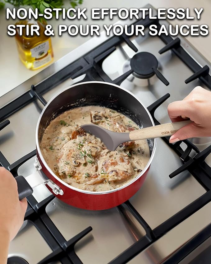 Cook N Home Basic 3 Quart Nonstick Saucepan with Glass Lid, Non Stick Aluminum Sauce Pan, Multi-Purpose Milk Chocolate Cooking Pot with Stay-Cool Handle, Marble Red | Non Stick Aluminum Sauce Pan, Multi-Purpose Milk Chocolate Cooking Pot with Stay-Cool...