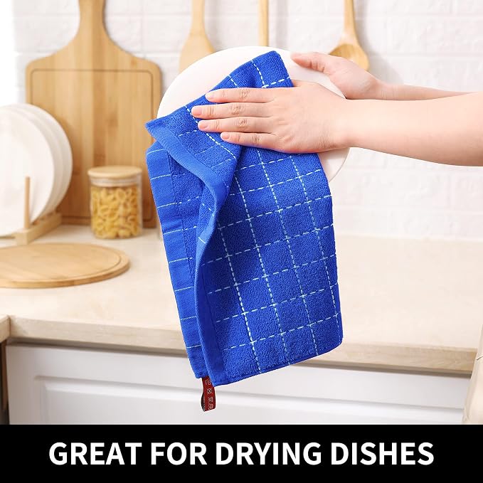 Homaxy 100% Cotton Terry Kitchen Dish Cloths, 12 Pack, Blueberry | Ultra Soft and Absorbent, Suitable for Drying and Washing Dishes