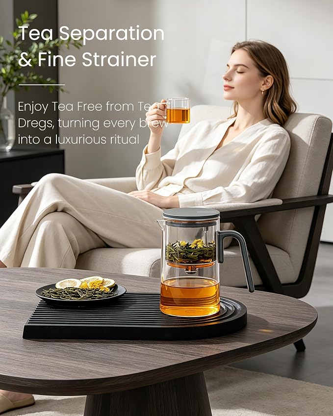 ZENS Magnetic Teapot with Infuser, 28oz Magic Tea Pot for Loose Leaf Tea | Glass Teapot with Infusers for Loose Tea Steeper, Echanted Tea Pot for Herbal Tea Lovers, Dark Green