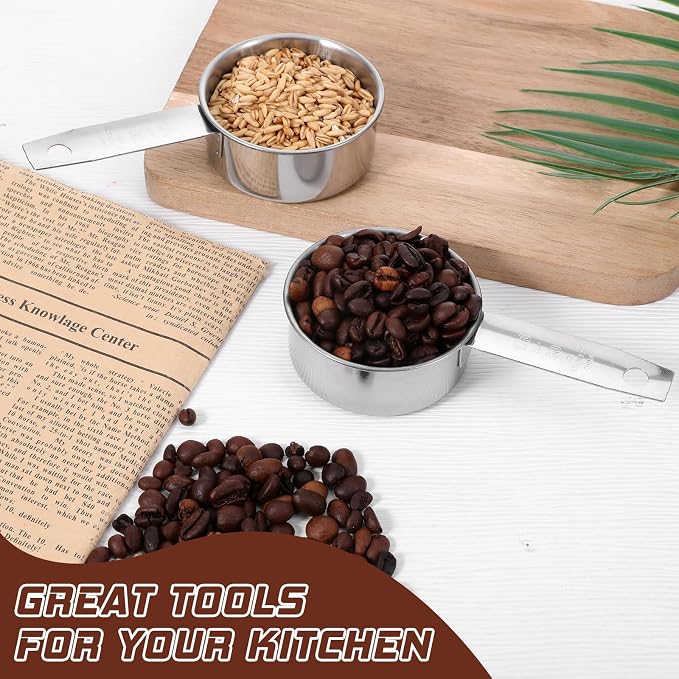 2 Pcs 1/3 Cup Stainless Steel Measuring Cups, (80ml, 3oz) Cat Food Scoop 1/3 Cup Scoop Metal Kitchen Measuring Cups Measure Scoops for Wet and Dry Ingredients, Cooking, Baking, Dishwasher Safe