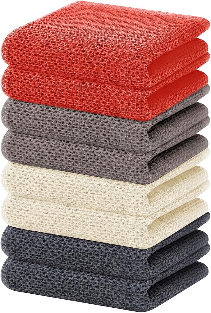 Homaxy 100% Cotton Waffle Weave Kitchen Dish Towels 8-Pack, Multicolor | 13 x 28 Inches, Ultra Soft Absorbent Dish Towels, Quick Drying Cleaning Towels