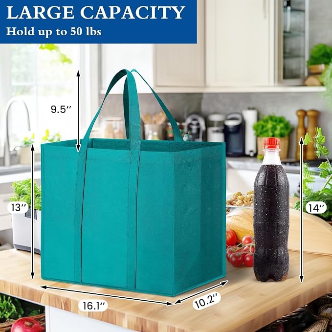 Reusable Grocery Shopping Bags 10 Pack Large Foldable Tote Bags Bulk | Eco Produce Bags with Long Handle for Shopping Groceries Clothes (New 5 Colors)