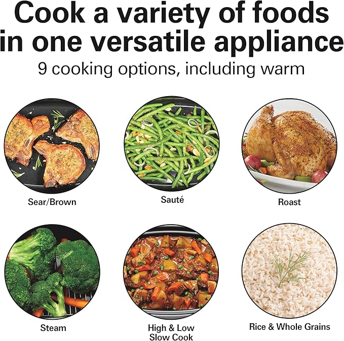 Hamilton Beach 9-in-1 6 Quart Programmable Slow Cooker | Sear, Brown, Rice, Steam, Sauté, Roast, Delay Start & Keep Warm Functions | Nonstick PFAS-Free Dishwasher Safe Crock | Black
