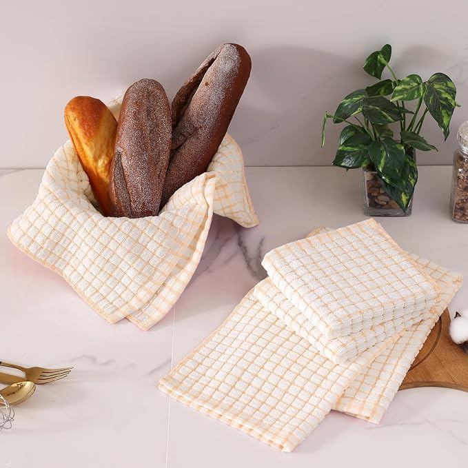 Homaxy Kitchen Towels and Dishcloths Set, Set of 12, Apricot | Cotton Terry Kitchen Dish Towels, Super Soft and Absorbent Dish Cloths, 16 x 25 and 12 x 12 Inches