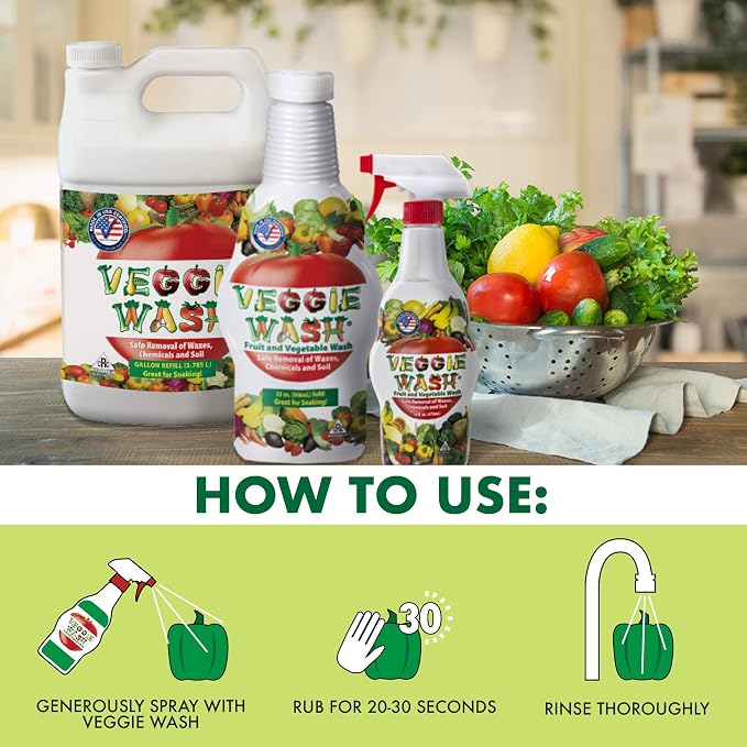 Veggie Wash Fruit and Vegetable Wash, Ideal for Cleaning Produce, 1 Gallon | Ideal for Cleaning Produce, Kosher, Vegan, Plant-Derived Ingredients, Unscented, No Parabens