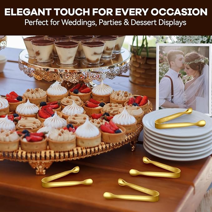 HOTEC 12Pcs Mini Gold Tongs for Serving, 4.3" Small tongs Stainless Steel Sugar Tongs for Coffee Bar, Tea Party, Appetizers, Desserts, Buffet and Ice Bucket Food-Grade & Dishwasher Safe