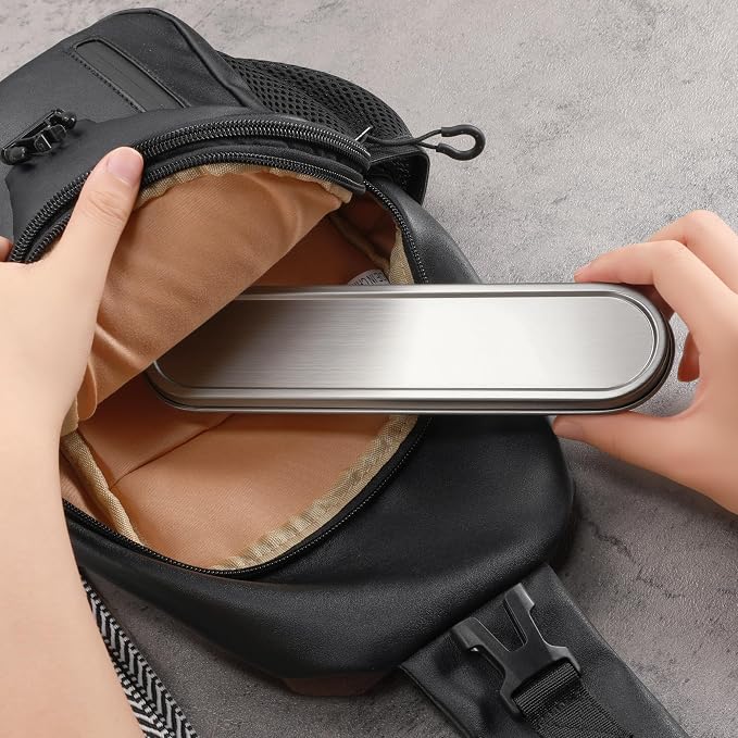 Travel cutlery set, 18/8 stainless steel cutlery, Reusable utensils set with case, Portable Silverware Lunch Box for Camping and Office (Stainless Steel)