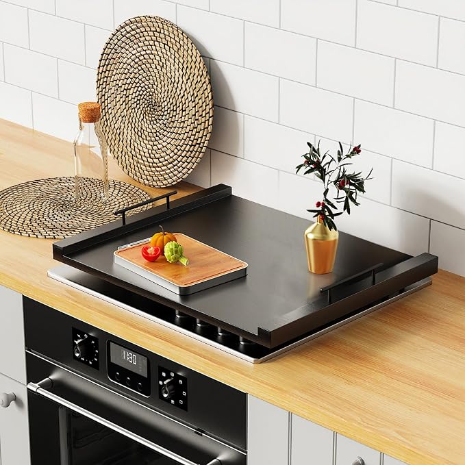 Noodle Board Stove Top Cover 30x22 Inch Wooden Cover with Handles | Creates extra countertop space with multi-layer wood construction and handles. Fits gas and electric ranges.