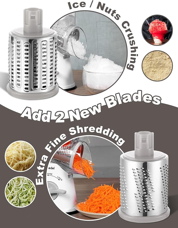 Geedel Rotary Cheese Grater Hand Crank, Cheese Shredder Vegetable Slicer | 5 Blades, 430 Stainless Steel, 12x Fast Cutting, Strong Suction Base, No BPA, Dishwasher Safe, for Cheese, Veggie, Nut