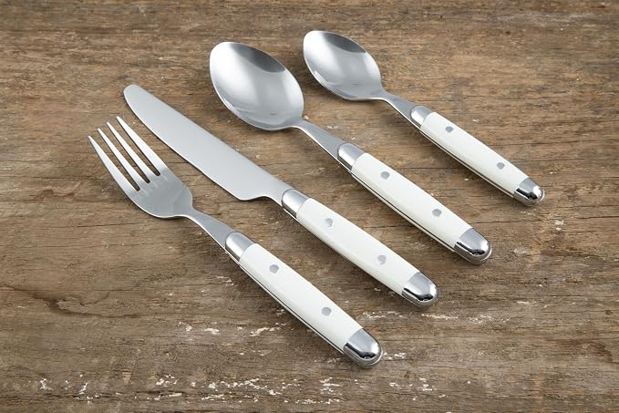 Cambridge Jubilee White 16-Piece 18/0 Silverware Set for 4, Flatware | mirror finish, dishwasher safe | includes knives, forks, and spoons | heavy duty, cutlery set for kitchen and dining