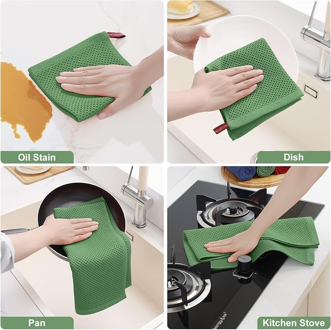 Homaxy 10 Pack 100% Cotton Kitchen Towels and Dishcloths Set, Grass Green | 12 x 12 Inches and 13 x 28 Inches Kitchen Towels Set, Ultra Soft Absorbent Dish Cloths for Washing Dishes