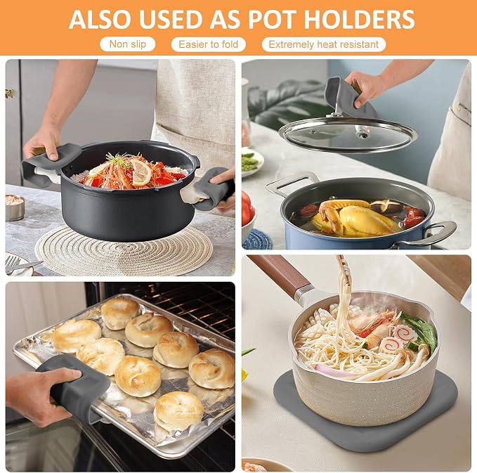 Silicone Trivets for Hot Pots and Pans, Pot Holders Hot Pads 6 Pack Silicone Mats for Kitchen Counter, Soft Durable Drying Mat, Jar Opener and Coasters (Gray)