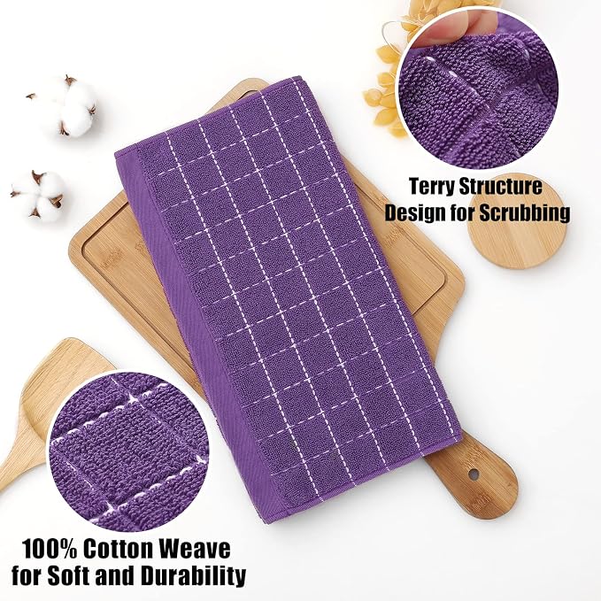 Homaxy 100% Cotton Terry Kitchen Dish Cloths, 6 Pack, Purple | Ultra Soft and Absorbent, Suitable for Drying and Washing Dishes