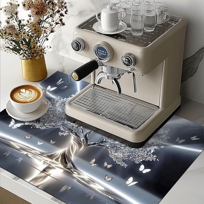 HOMETITUTE Silver Tree Stove Top Cover 28x20 Tree of Life Diatomite Mat