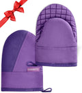 Mini Oven Mitts, Kitchen Oven Gloves Kitchen Mittens 500 Degrees Heat Resistant Baking Gloves, Non-Slip Silicone Surface with Hanging Loops Hot Gloves for Cooking, Baking, BBQ 1 Pair-Purple