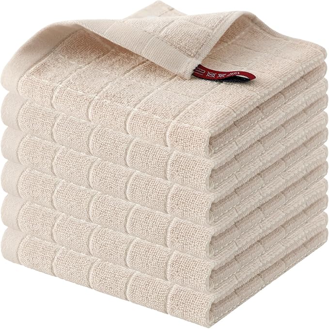 Homaxy 100% Cotton Terry Kitchen Dish Cloths, 6 Pack, Beige | Ultra Soft and Absorbent, Suitable for Drying and Washing Dishes