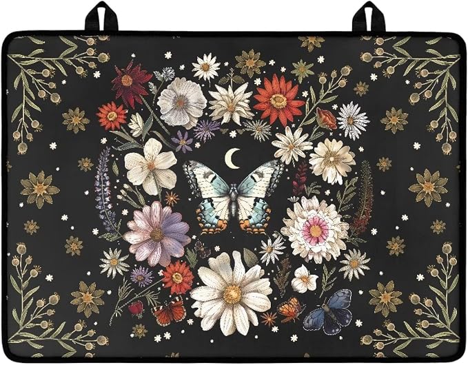 Butterfly Daisy Floral Plant Moon Print Electric Stove Top Cover 29.18 x 20.96 inch Silicone Cooktop Cover with Lanyards Coffee Machine Mat Stove Protector for Glass Top Stove