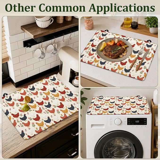 Cute Roosters Chicken Hens Stove Top Covers for Electric Stove,Plants Electric Gas Stove Pad Heat Resistant Range Cooktop Protector for Home Decor Kitchen 28.5"x20.5"