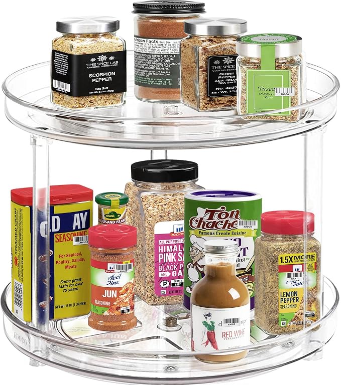 2 Tier Lazy Susan Organizer D:10.6 Inch | Clear Makeup Skincare Organizer for Vanity, Bathroom Countertop Organizer, Spice Rack Organizer