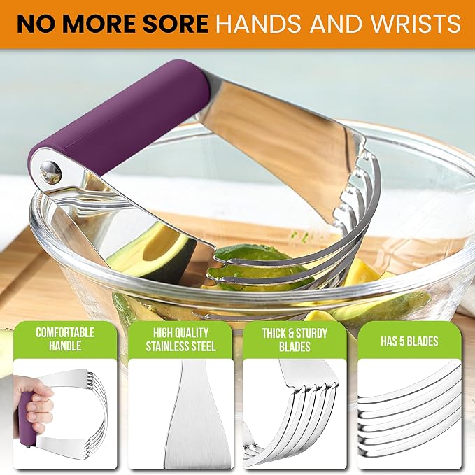 Spring Chef Large Dough Blender For Baking - Durable Pastry Blender, Purple | Heavy Duty Dough Mixer Hand Tool w/ Stainless Steel Blades, Professional Pastry Cutter Tool for Easy Mixing, Dishwasher Safe