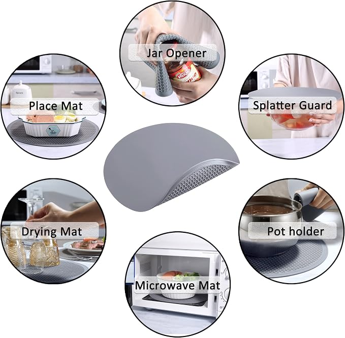 Silicone Microwave Mat - Round 12" x 12" - Set of 2 Heat Resistant Multifunctional Mat, Splatter Guard, Trivet, Hot Pad, Pot Holder