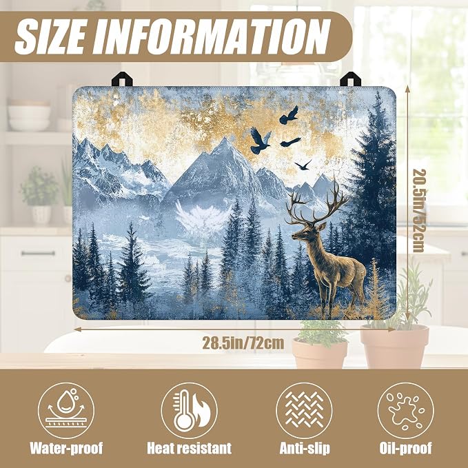 Misty Forest Deer Stove Top Covers for Electric Stove, Mountain Electric Gas Stove Pad Heat Resistant Range Cooktop Protector for Home Decor Kitchen 28"x20"