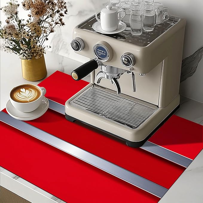 HOMETITUTE Stove Top Cover 28x20 Red Metal Stripe Modern Diatomite Mat