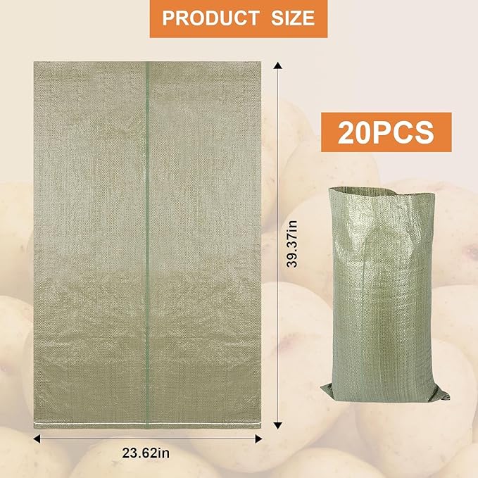Potato Sack Race Bags, 24"x39"-Set of 10, Reusable Sack Race Bags | Plastic Bag for Family Field Day Party Game & Potato Bean Onion Vegetable Storage