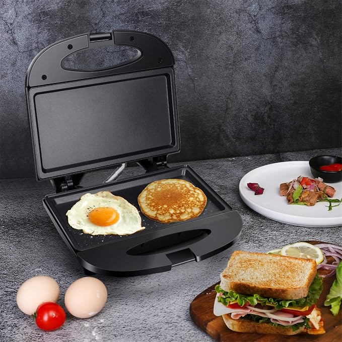 Aigostar Sandwich Maker with Non-stick Deep Grid Surface, Black | Compact Electric Grill for Egg, Ham, Steaks, Tostadora de Pan Black, ETL Certificated